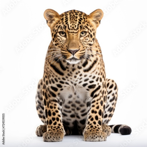 portrait of leopard panthera pardus standing on white background