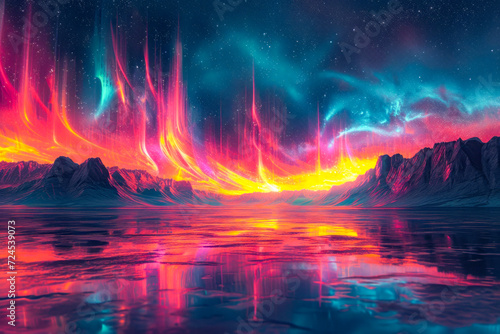 Surreal Neon Waves in Starry Space Landscape