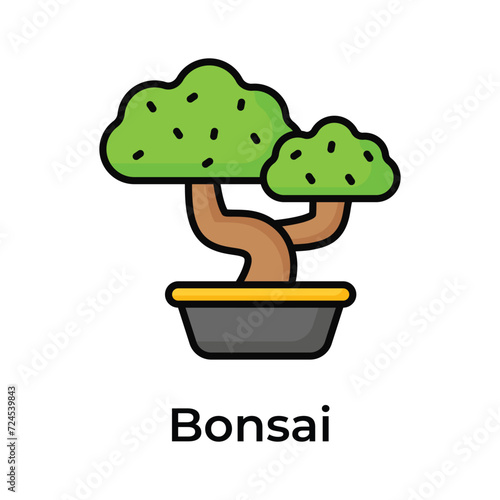 Bonsai tree vector design in trendy style isolated on white background