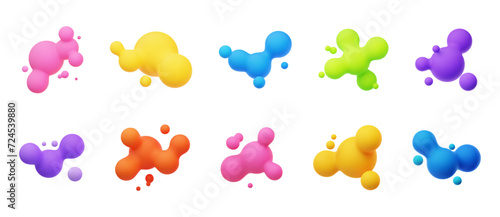 Colorful 3D morphing balls. Liquid blobs like lava lamp. Fluid 3D metaballs. Bright vector illustration for cards, posters, advertising, flyers. Isolated on white background
