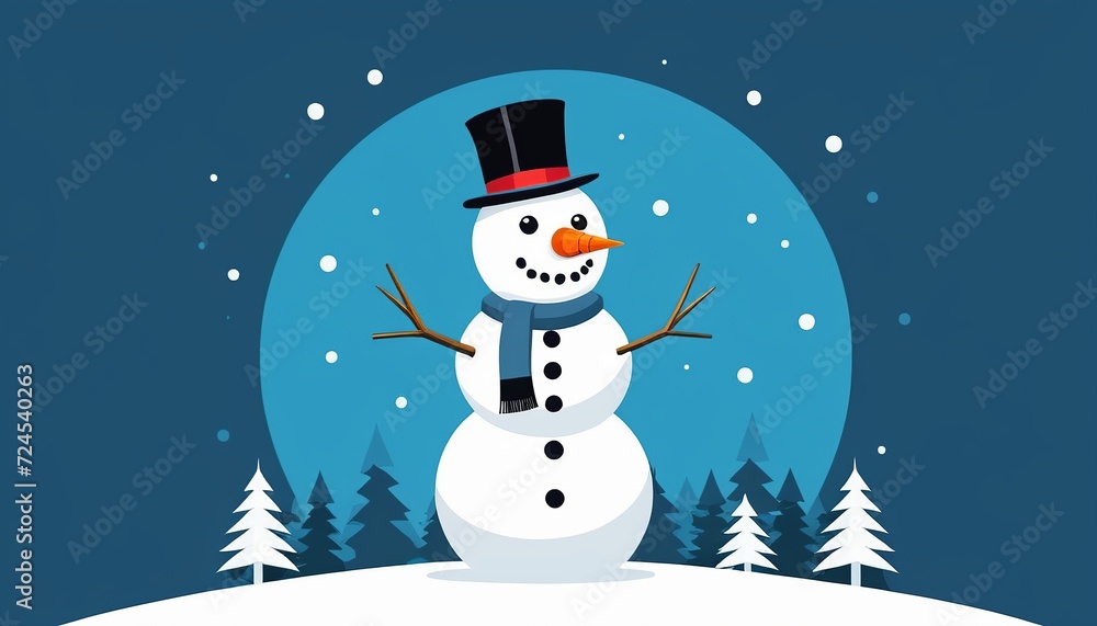 Fototapeta premium White Snowman in Cold Winter: A Modern Flat Style Vector Illustration
