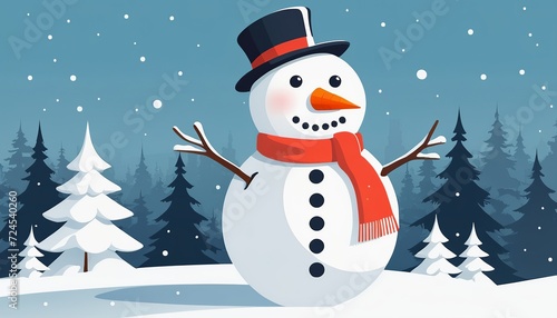 Vector Illustration of White Snowman in Cold Winter in Flat Style