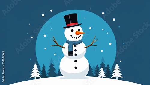 White Snowman in Cold Winter: A Modern Flat Style Vector Illustration © Eliane