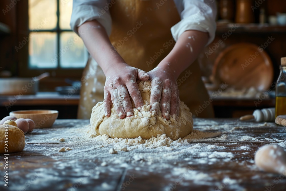 Woman Hands Prepare and Rest the Dough Before Putting the Dough into the Oven Woman Hands Prepare and Rest the Dough Before Putting the Dough into the Oven