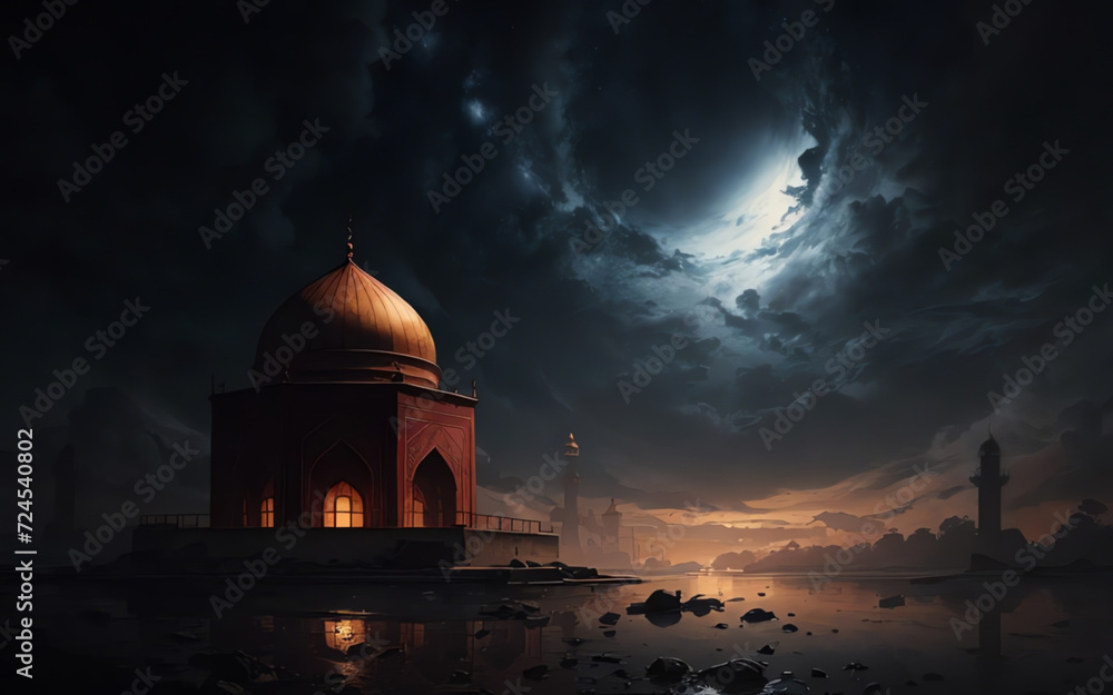 Islamic background mosque with dark sky ai generated