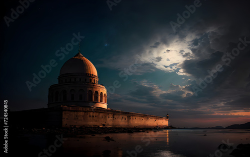 Islamic background with mosque in evening ai generated