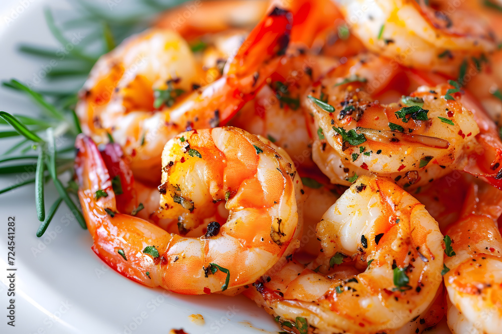 Close-up Tasty Prepared Shrimp on white background Close-up Tasty Prepared Shrimp on white background