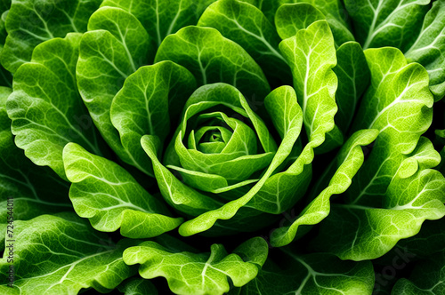 Cartoon image of leaf lettuce in greenery garden background, close up picture. Full frame image of cabbage leaves, pic style. Gardening concept. Copy ad text space. Generative Ai illustration