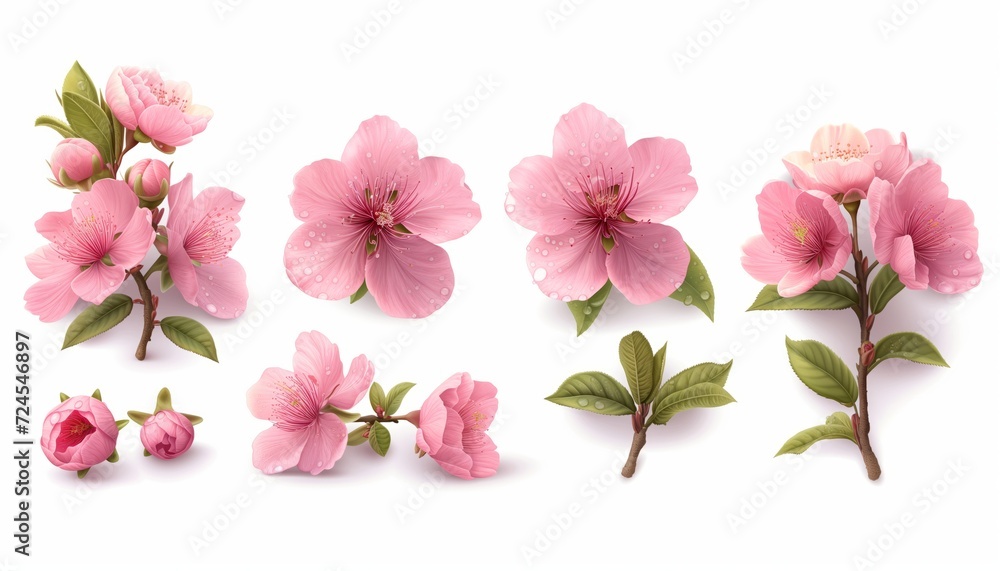 Fototapeta premium Spring sakura cherry blooming flowers bouquet, Design spring tree illustration