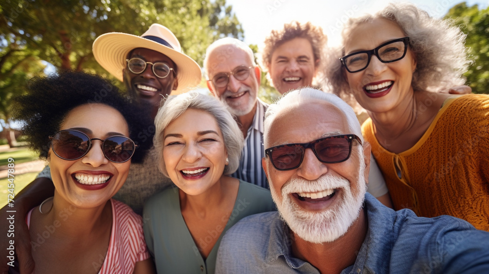 Group of diverse cheerful fun happy multiethnic elderly friends outdoors Group of diverse cheerful fun happy multiethnic elderly friends outdoors