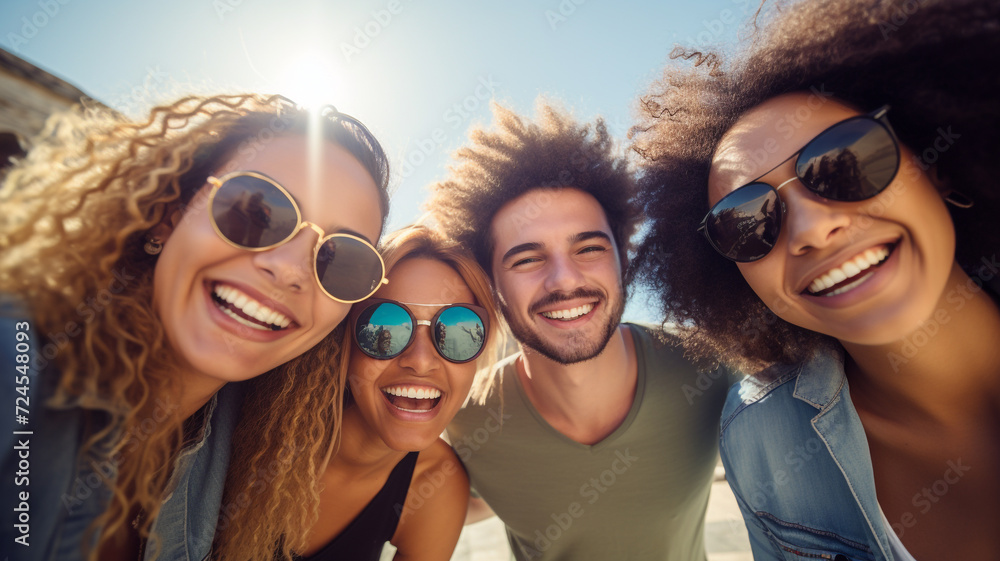 Group of diverse cheerful fun happy multiethnic friends outdoors Group of diverse cheerful fun happy multiethnic friends outdoors