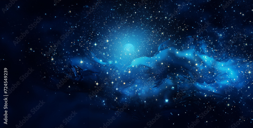 galaxy in space, night sky with clouds, crescent moon and stars, moon and stars, the moon in blue sky and stars in the style 