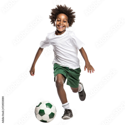 Happy young African American football (soccer) player, cut out photo