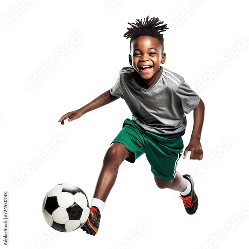 Happy young African American football (soccer) player, cut out photo