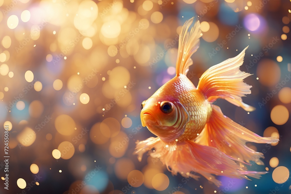 Goldfish on a beautiful sparkling background. Place for text
