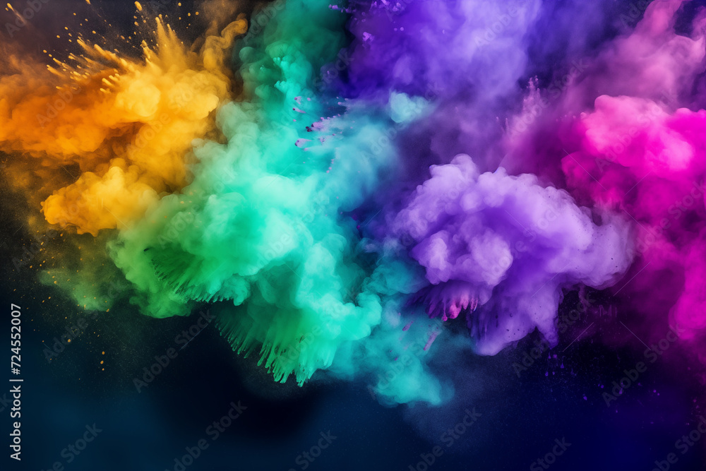 Fototapeta premium Colored Powder Burst in Purple, Green, and Gold Mardi Gras Color Explosion