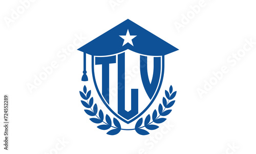 TLV three letter iconic academic logo design vector template. monogram, abstract, school, college, university, graduation cap symbol logo, shield, model, institute, educational, coaching canter, tech photo