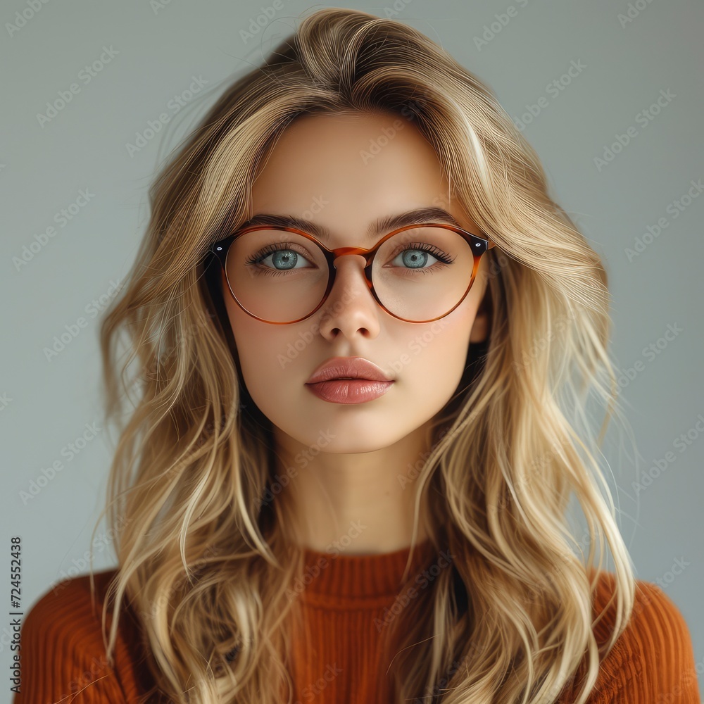 Beautiful Young Blond Girl Stylish Glasses On White Background, Illustrations Images Beautiful Young Blond Girl Stylish Glasses On White Background, Illustrations Images