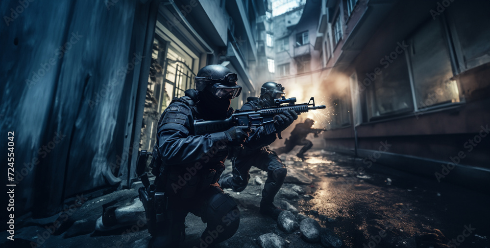 soldier with gun, soldier with rifle, military combat, police officers shooting at a building soldier with gun, soldier with rifle, military combat, police officers shooting at a building