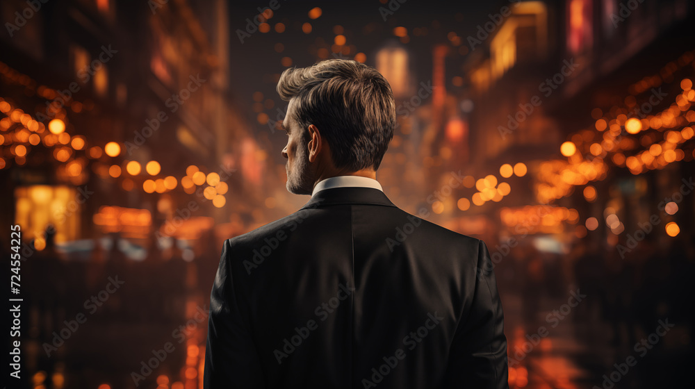 Backside of business man walking in the street.Ai generated Backside of business man walking in the street.Ai generated