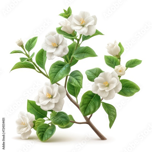 Blooming Jasmine Flower Leaves On White Background, Illustrations Images © HKTArt4U