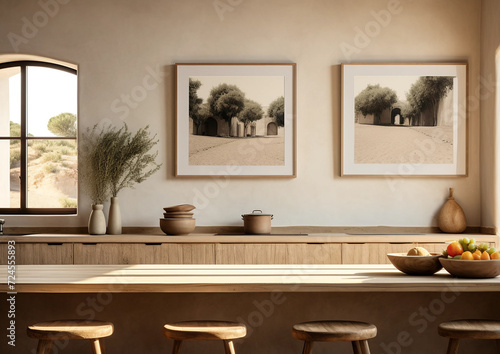 2 frames mockup  in contemporary rustic kitchen
