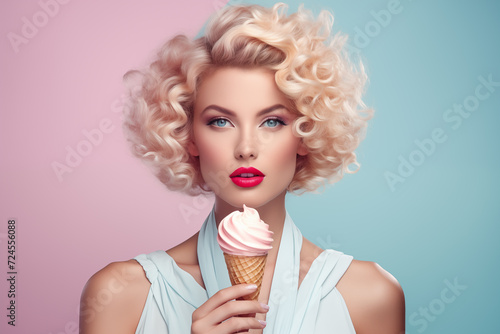 Retro Glamour Delight: Elegance Meets Ice Cream Joy. AI Generative.