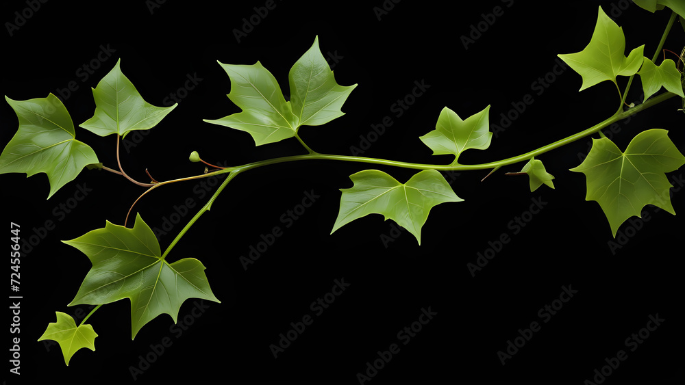 ivy stem on a black background. green maple leaves ivy stem on a black background. green maple leaves