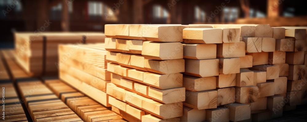 Pile of wooden boards cut in timer side view. Pile of wooden boards cut in timer side view.