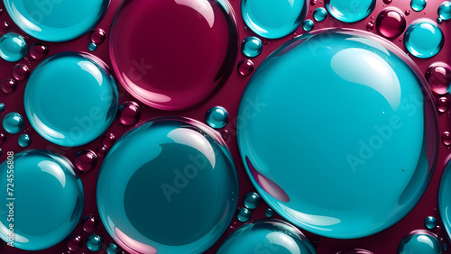 maroon and cyan soap bubbles in paint create an abstract design suitable for a colorful background