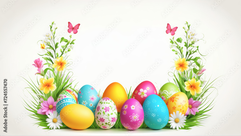 A Group of Colorful Eggs With Flowers and Butterflies A Group of Colorful Eggs With Flowers and Butterflies