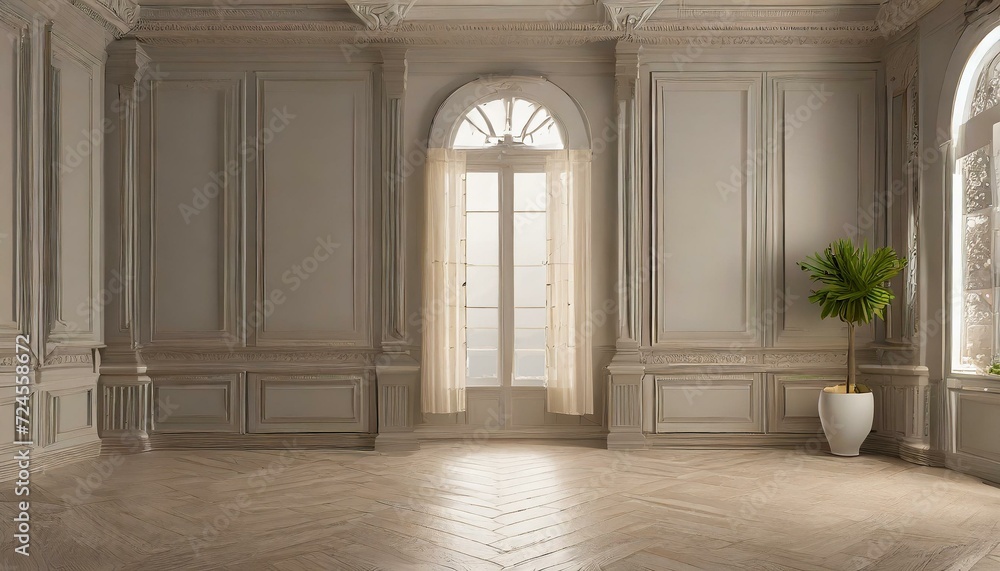 Timeless Elegance: 3D Render of a Classic Interior Room in Empty Splendor Timeless Elegance: 3D Render of a Classic Interior Room in Empty Splendor