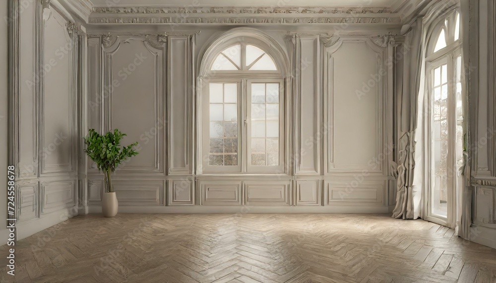 Timeless Elegance: 3D Render of a Classic Interior Room in Empty Splendor