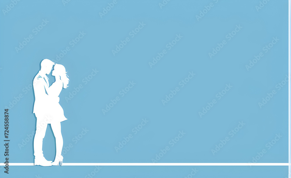 Couple silhouette. soft blue background with copy space. Generative AI Couple silhouette. soft blue background with copy space. Generative AI