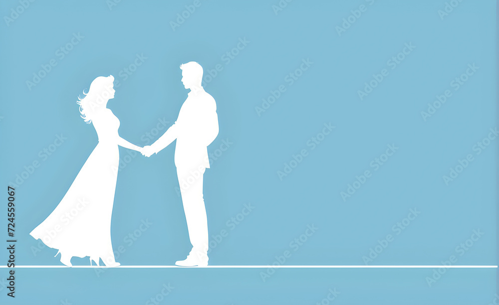 Couple silhouette. soft blue background with copy space. Generative AI Couple silhouette. soft blue background with copy space. Generative AI