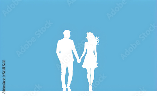 Couple silhouette. soft blue background with copy space. Generative AI