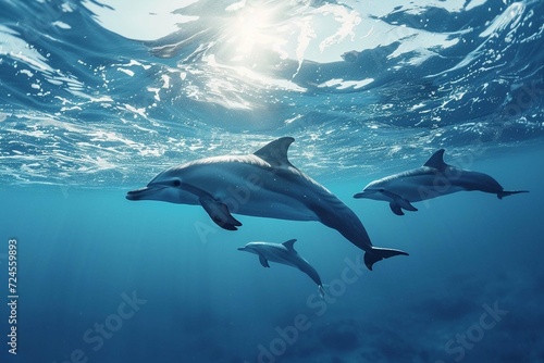 Dolphins swimming in the ocean © Hassan