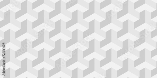 Abstract white and gray seamless pattern cubes geometric tile and mosaic wall or grid backdrop hexagon technology. white and gray geometric block cube structure backdrop grid triangle background.