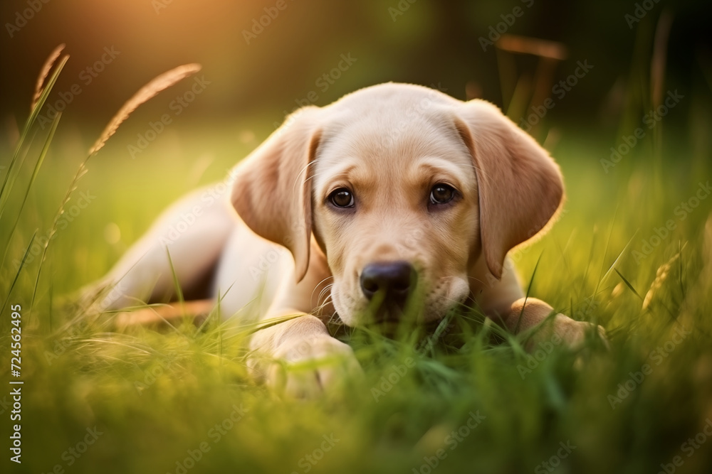 Labrador puppy in green grass Labrador puppy in green grass