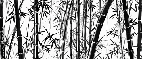 hand-drawn bamboo illustration, black and white background template, Asian traditional ink painting photo