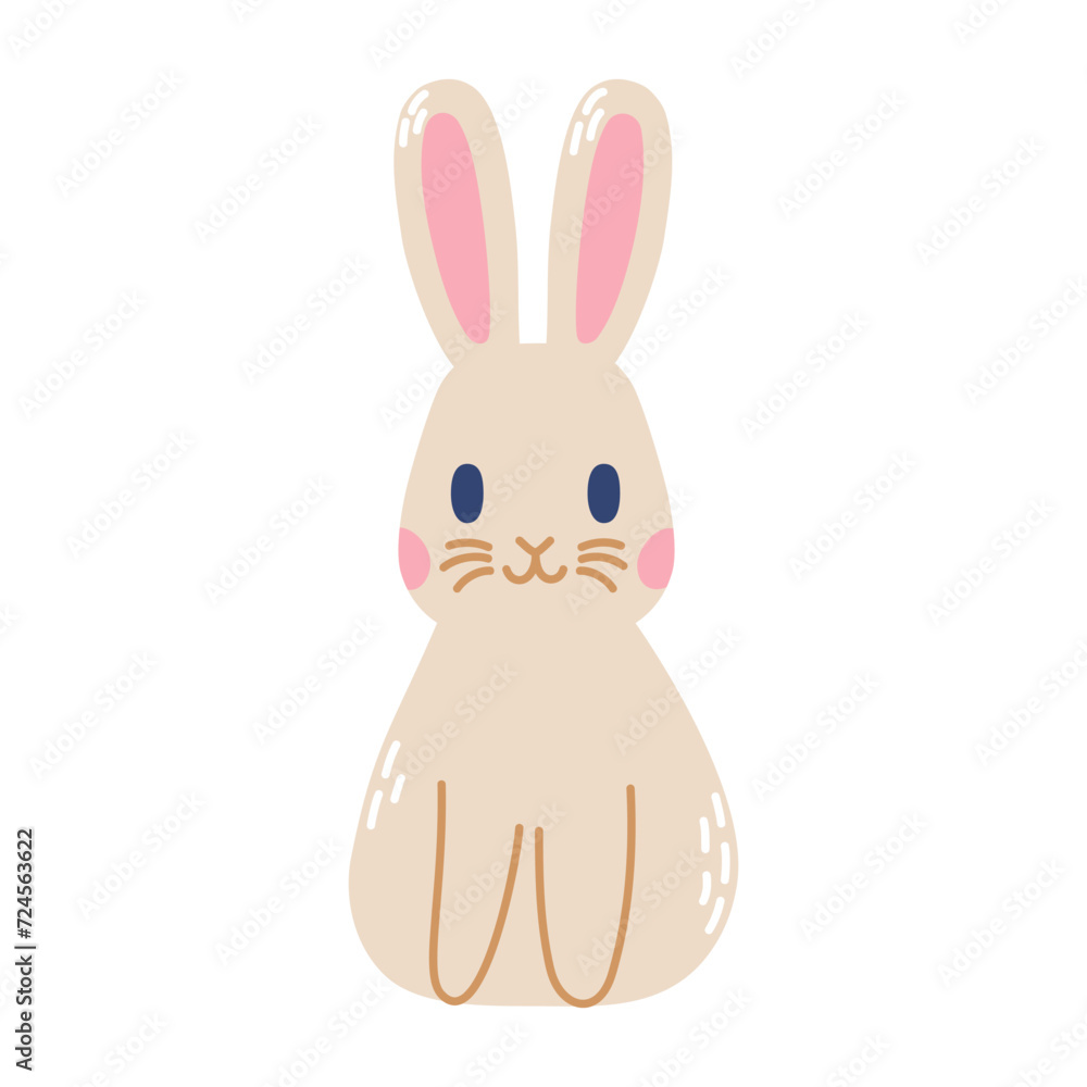 Fototapeta premium Cute rabbit sitting. Vector flat illustration isolated on white background.