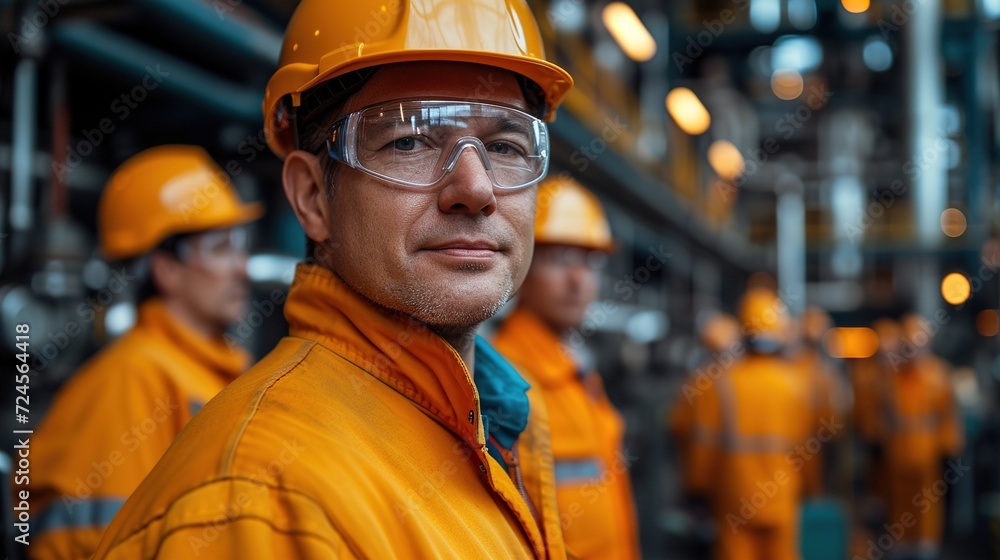 Portrait of refinery worker standing inside power plant. Generative Ai. Portrait of refinery worker standing inside power plant. Generative Ai.