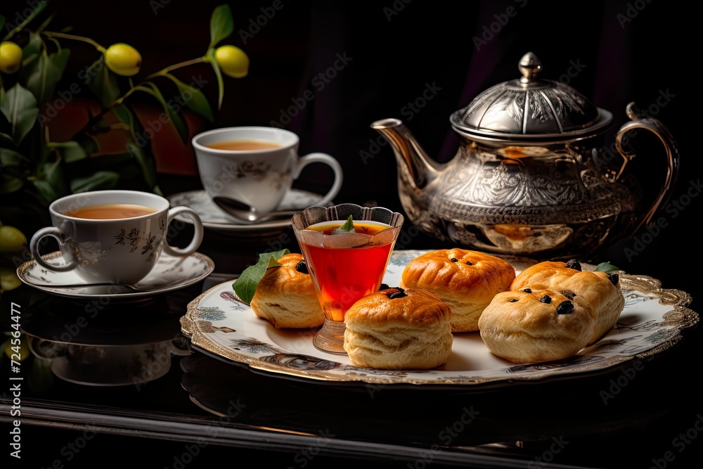 Fototapeta premium Tea cup with pastries