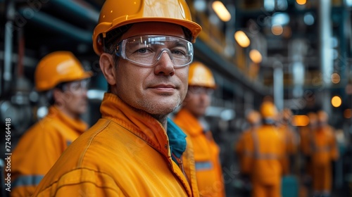 Portrait of refinery worker standing inside power plant. Generative Ai. 