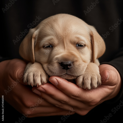 Labrador puppy dog in hands