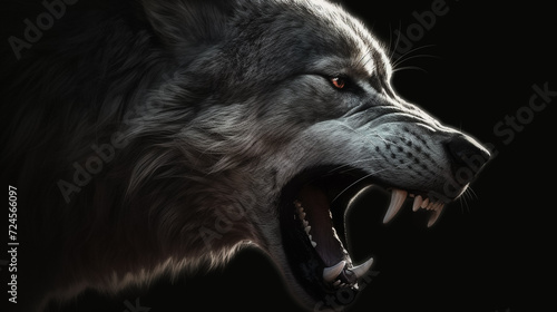 Ferocious Wolf Snarling in the Darkness