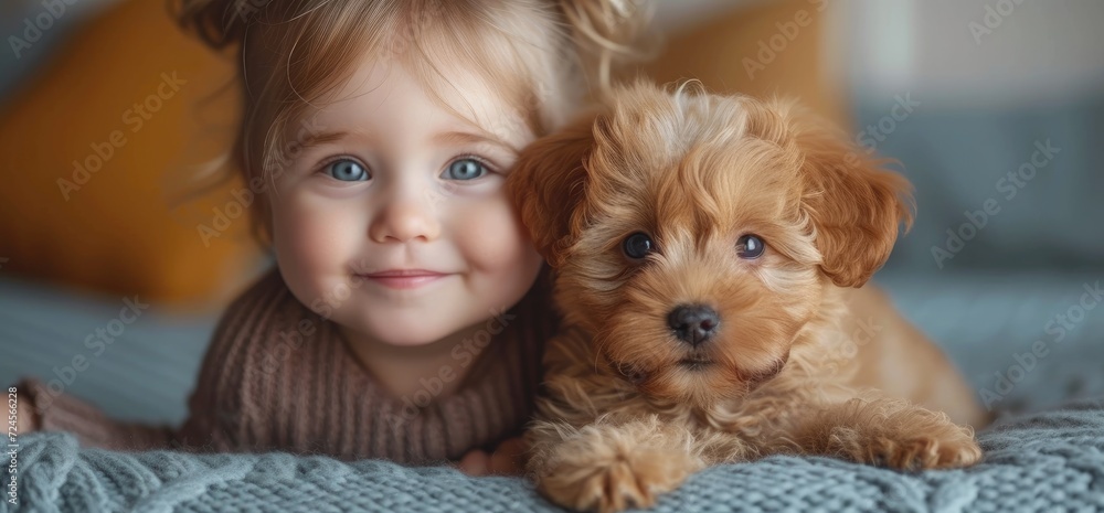 baby_holding_puppy_over_blue_background baby_holding_puppy_over_blue_background