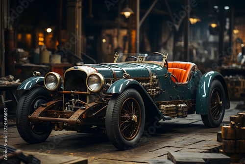 Vintage car in the workshop of a metallurgical plant. © gographic