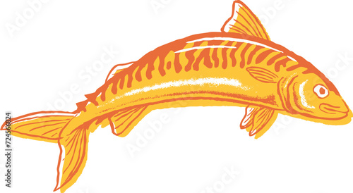 Mackerel Fish Seafood Retro Illustration