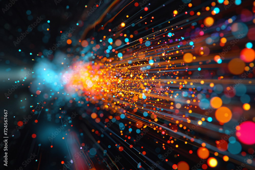 Naklejka premium Bright light particles exploding in a colorful bokeh effect